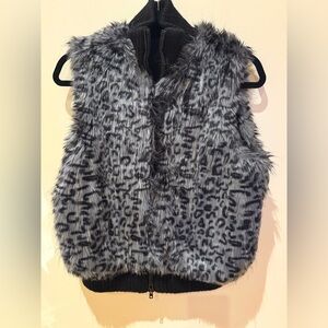 Reversible Faux Fur Animal Print and Black Vest